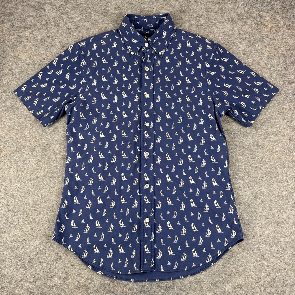 Ralph Lauren Button Down Shirt Slim Fit Nautical Sail Boats Blue Mens Small S